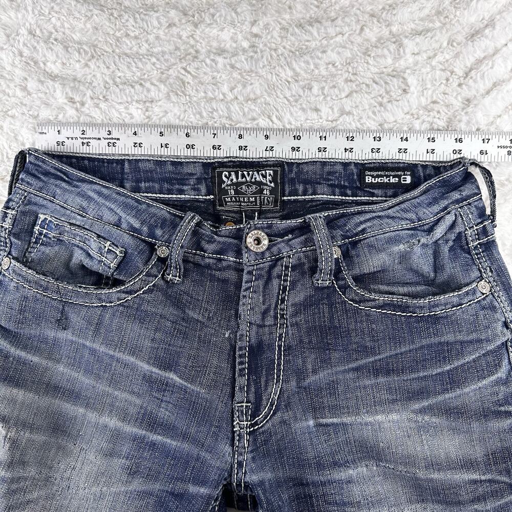 Buckle Salvage Jeans Men’s -31 S- Denim Blue Mayhem Regular Bootcut Distressed - Picture 13 of 16